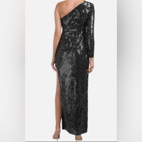 NWT Mac Duggal Elegant Black Sequin One-Shoulder Dress - Size 12 - Picture 3 of 5